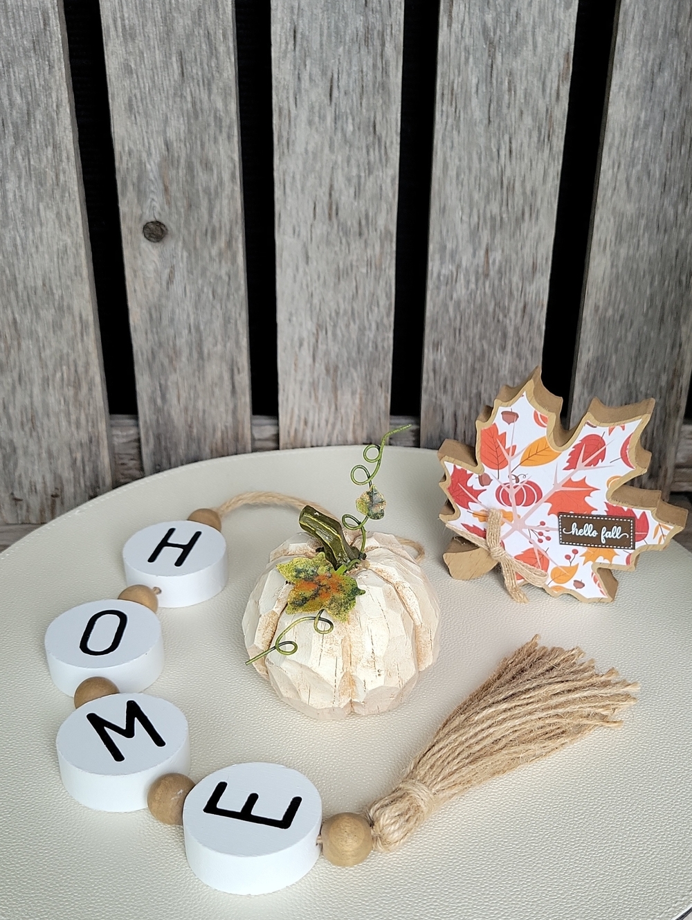 Rustic White Pumpkin and Fall Leaf Décor Set - Home Accent